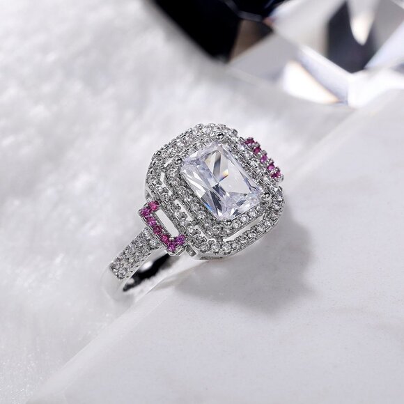 😍Romantic Radiant Shiny Zircon Hollow Silver Ring Women for Women, L097 - Picture 5 of 6